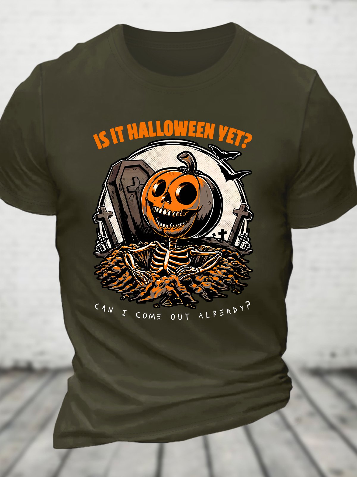 Halloween Yet Pumpkin Skeleton Cotton T-shirt