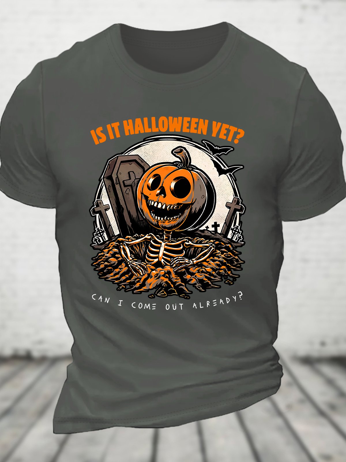 Halloween Yet Pumpkin Skeleton Cotton T-shirt