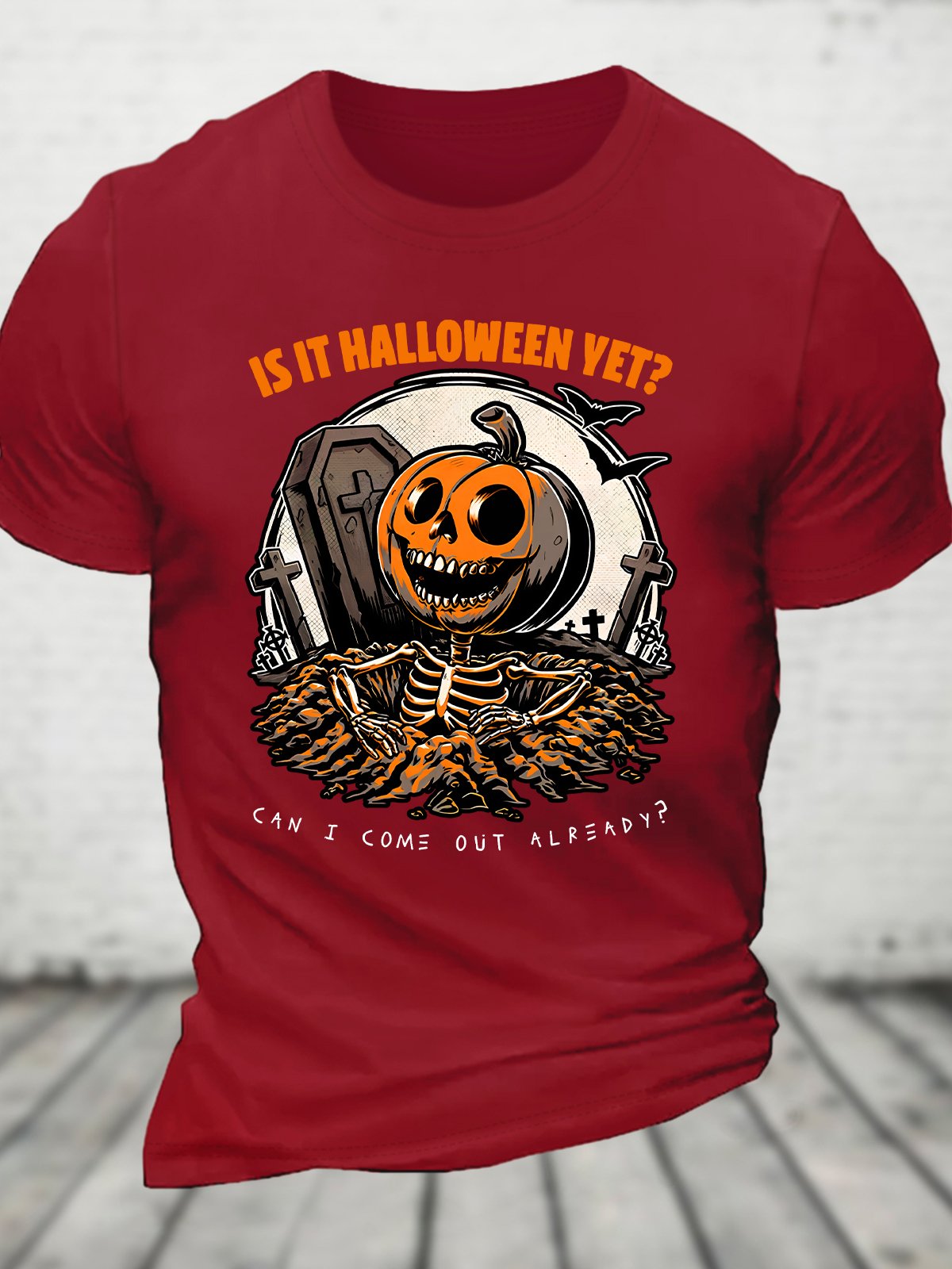 Halloween Yet Pumpkin Skeleton Cotton T-shirt