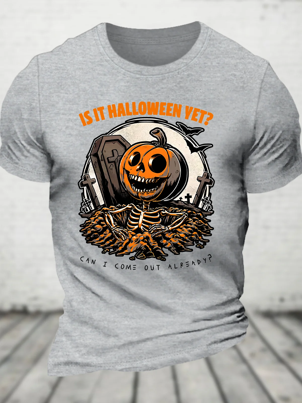 Halloween Yet Pumpkin Skeleton Cotton T-shirt