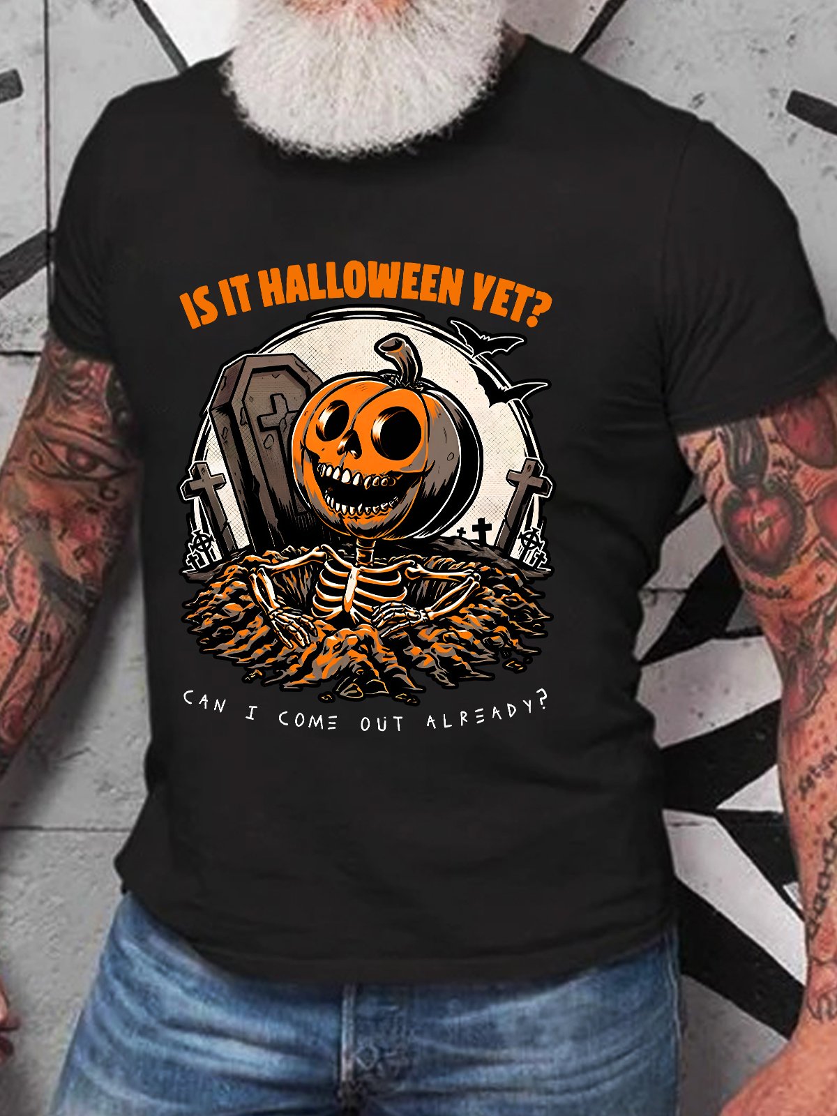 Halloween Yet Pumpkin Skeleton Cotton T-shirt