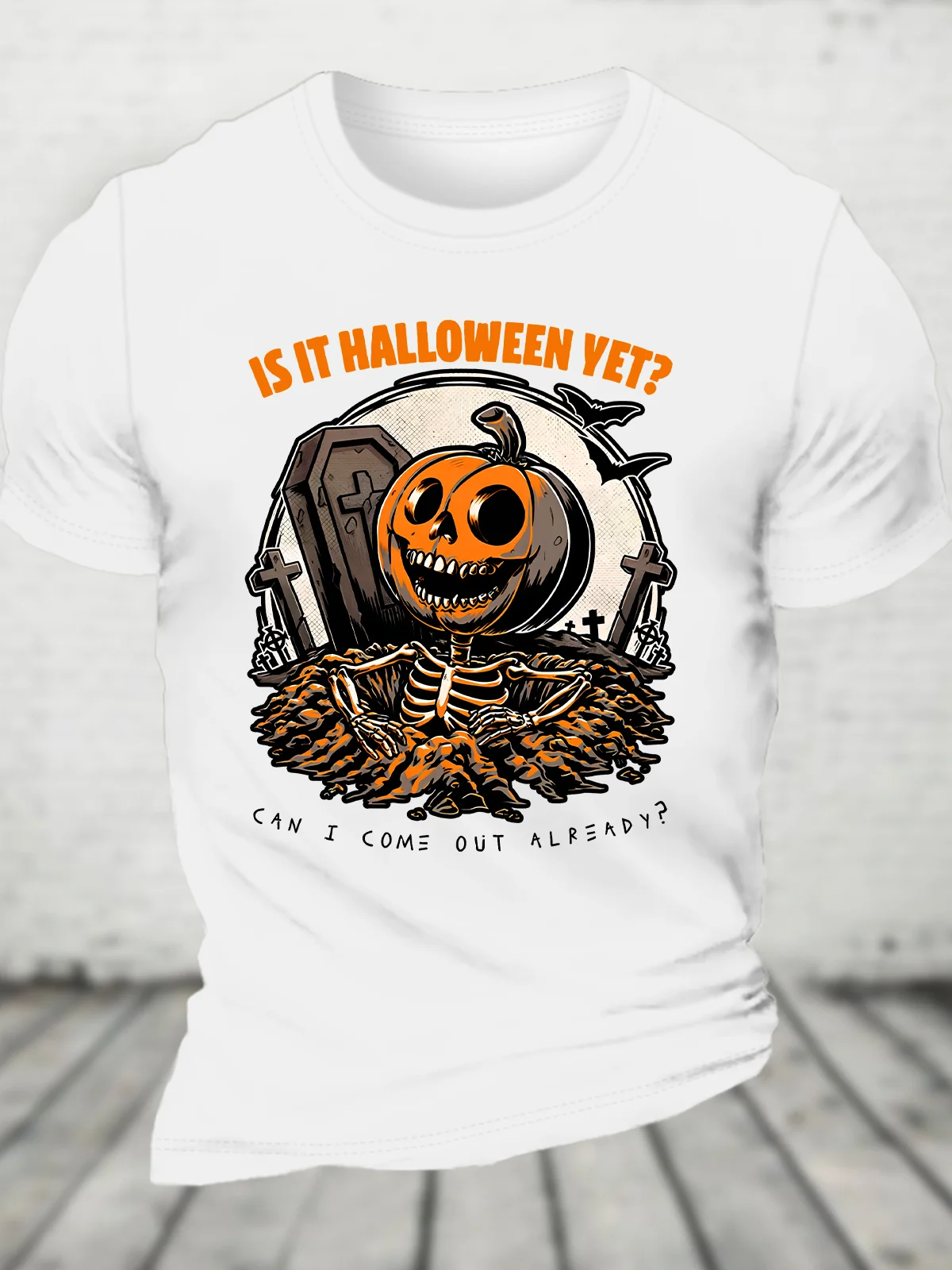 Halloween Yet Pumpkin Skeleton Cotton T-shirt