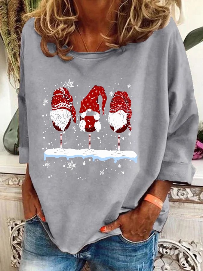 Wine Glasses Gnomies Christmas Casual Sweatshirt