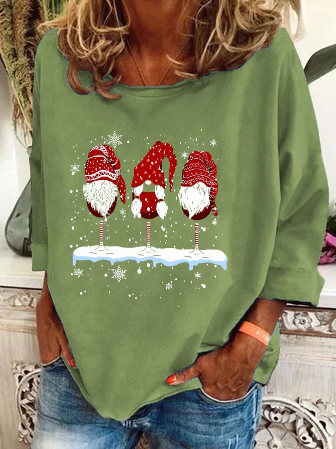 Wine Glasses Gnomies Christmas Casual Sweatshirt