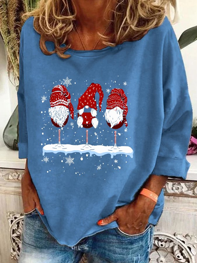 Wine Glasses Gnomies Christmas Casual Sweatshirt