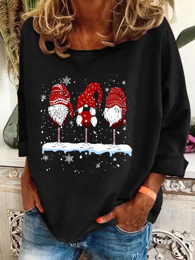 Wine Glasses Gnomies Christmas Casual Sweatshirt