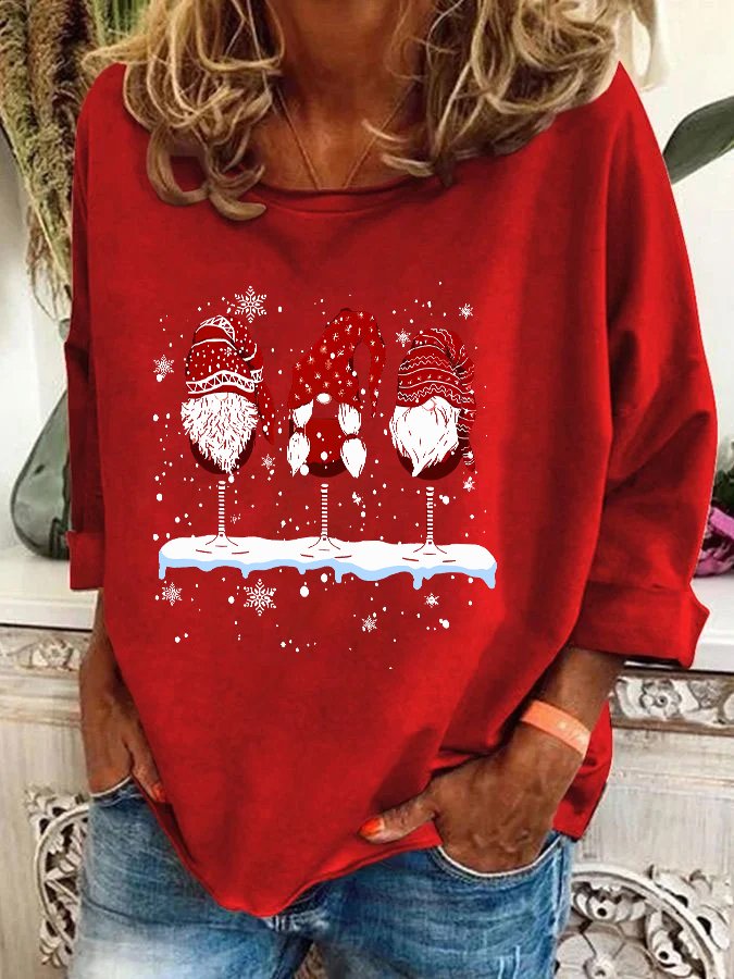 Wine Glasses Gnomies Christmas Casual Sweatshirt