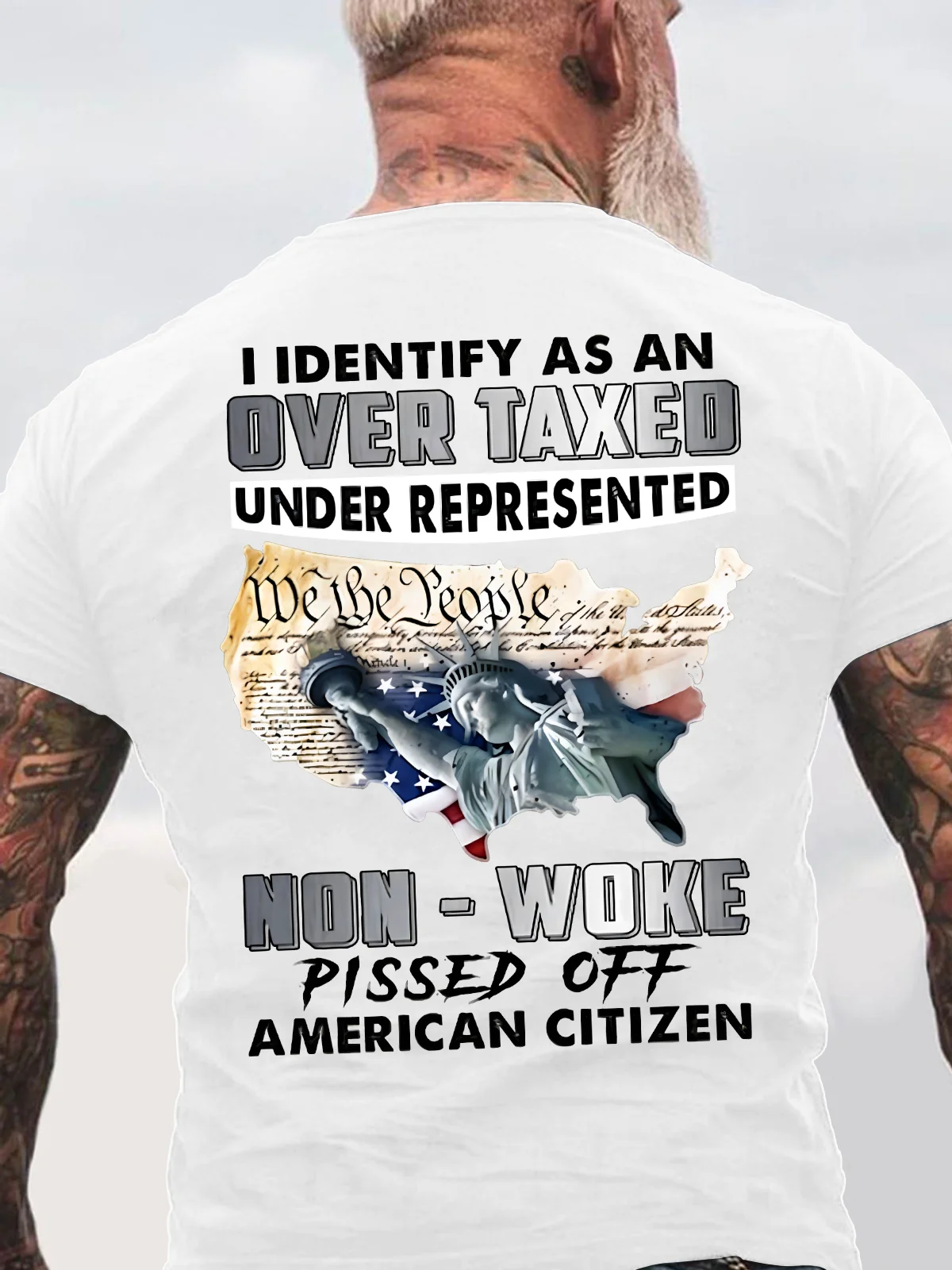 I Identify As An Over Taxed Under Represented Non - Woke Pissed Off American Back Cotton T-Shirt