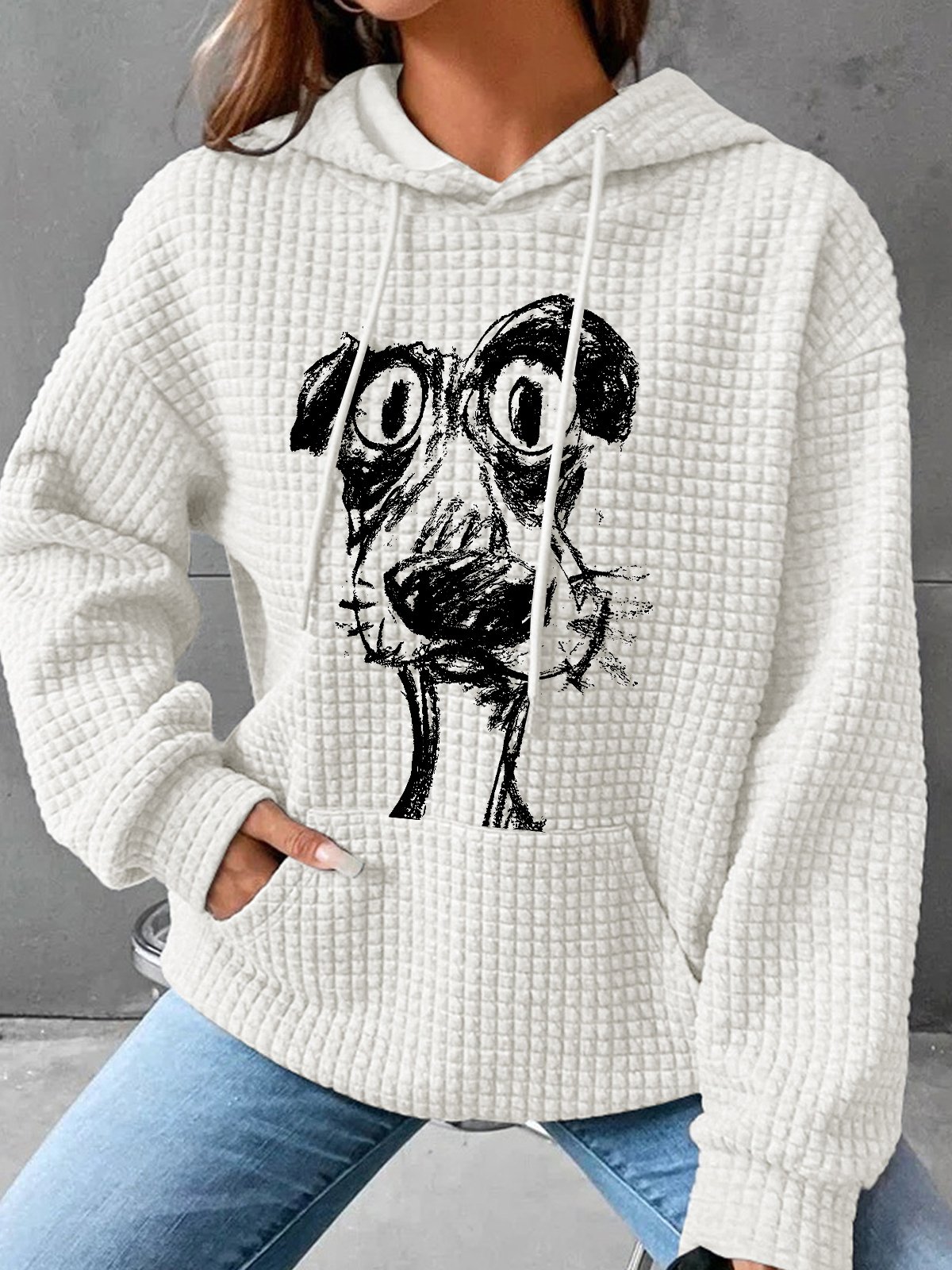 Cute Puppy Retro Simple Loose Hoodie