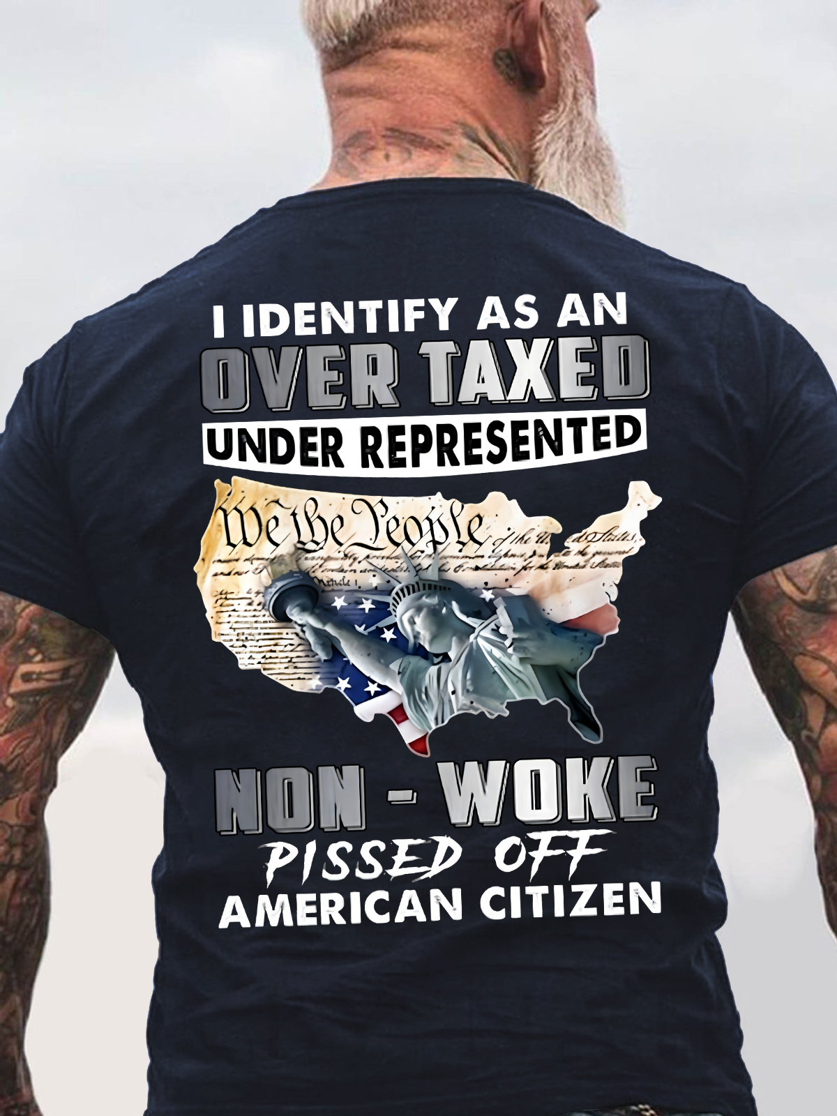 I Identify As An Over Taxed Under Represented Non - Woke Pissed Off American Back Cotton T-Shirt