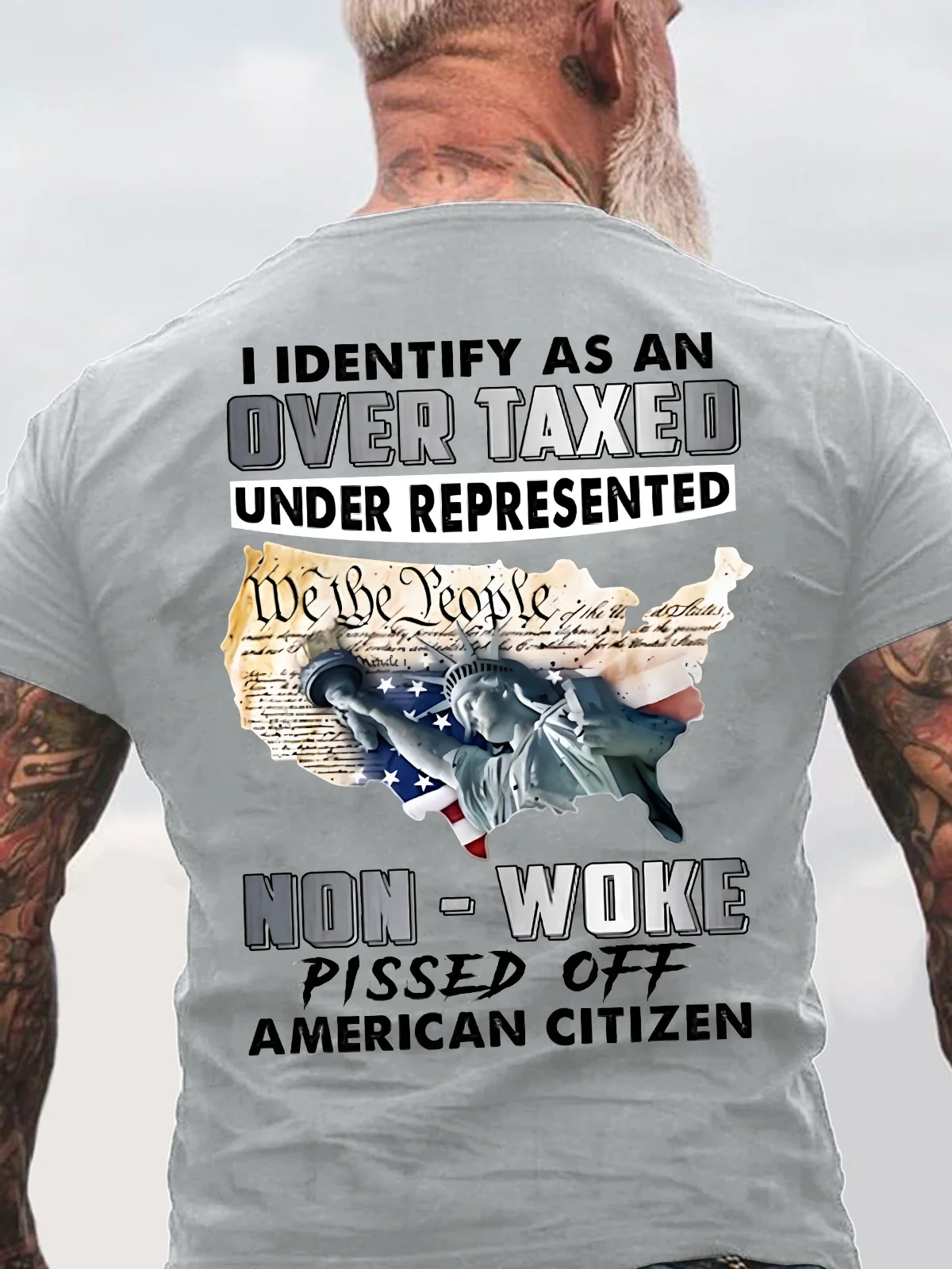 I Identify As An Over Taxed Under Represented Non - Woke Pissed Off American Back Cotton T-Shirt