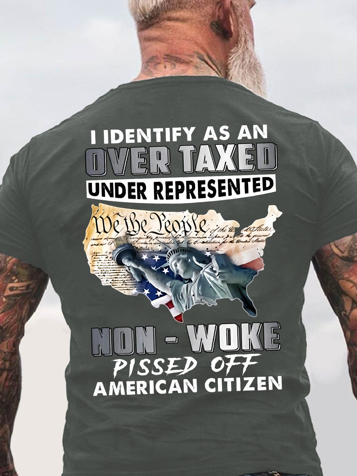 I Identify As An Over Taxed Under Represented Non - Woke Pissed Off American Back Cotton T-Shirt