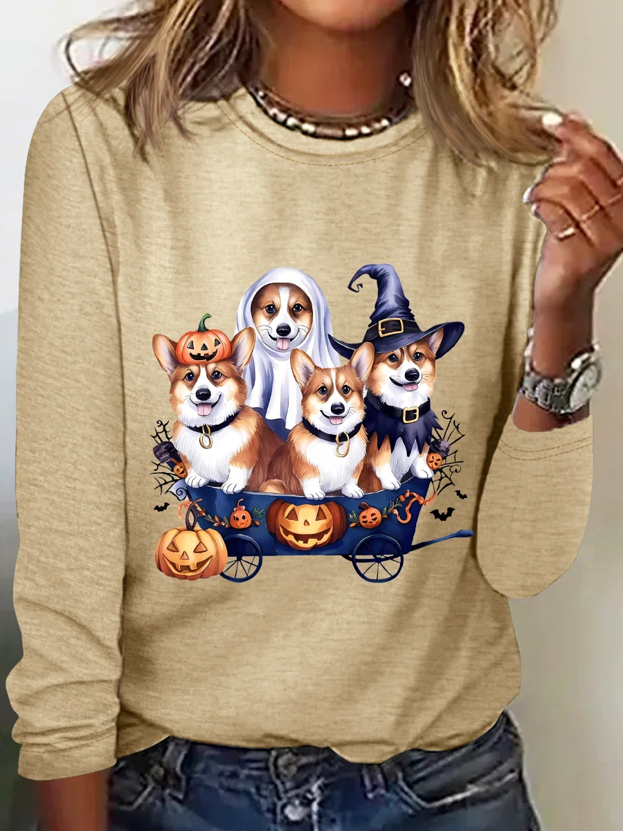 Halloween Corgi Casual Long Sleeve Shirt