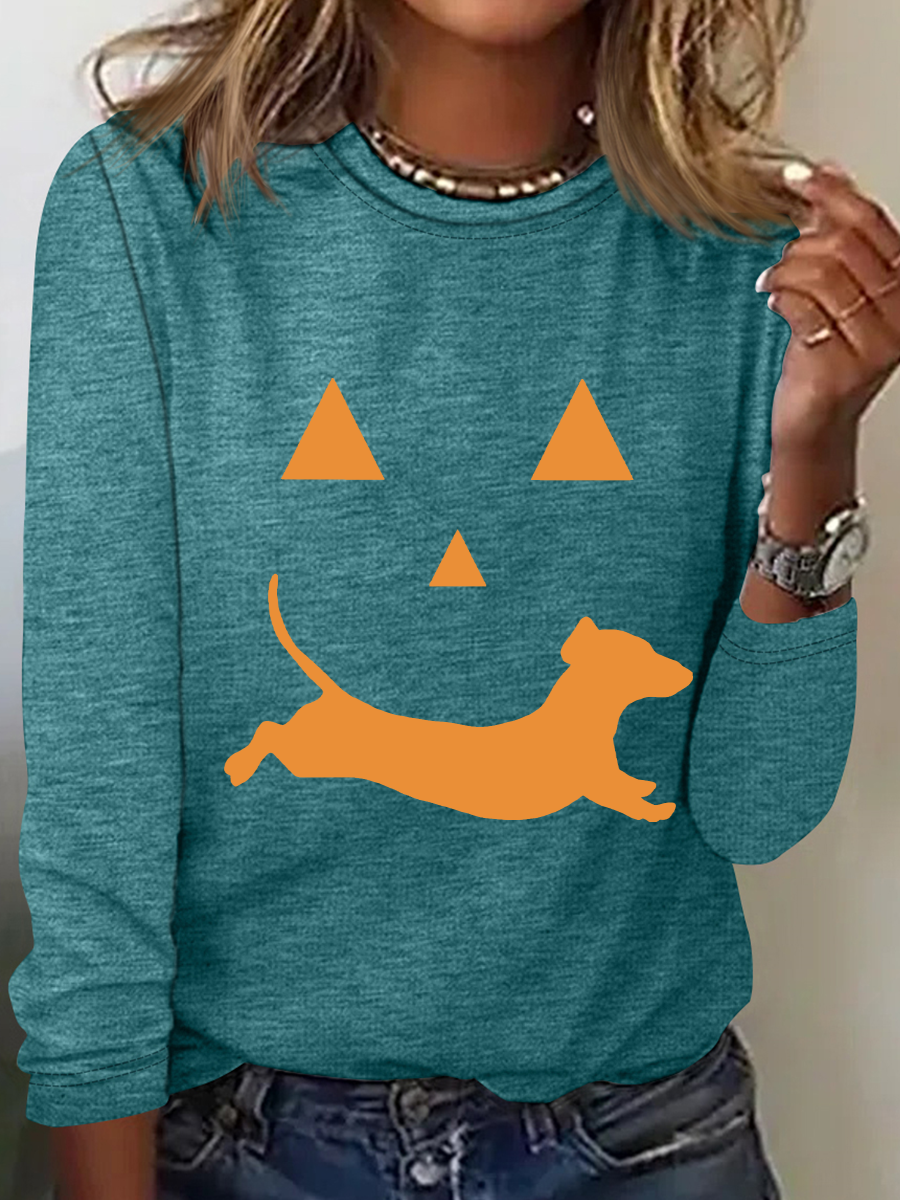 Dachshund And Halloween Casual Long Sleeve Shirt