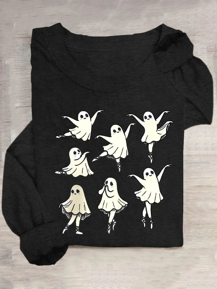 Cute Ballet Ghost Casual Long Sleeve Shirt