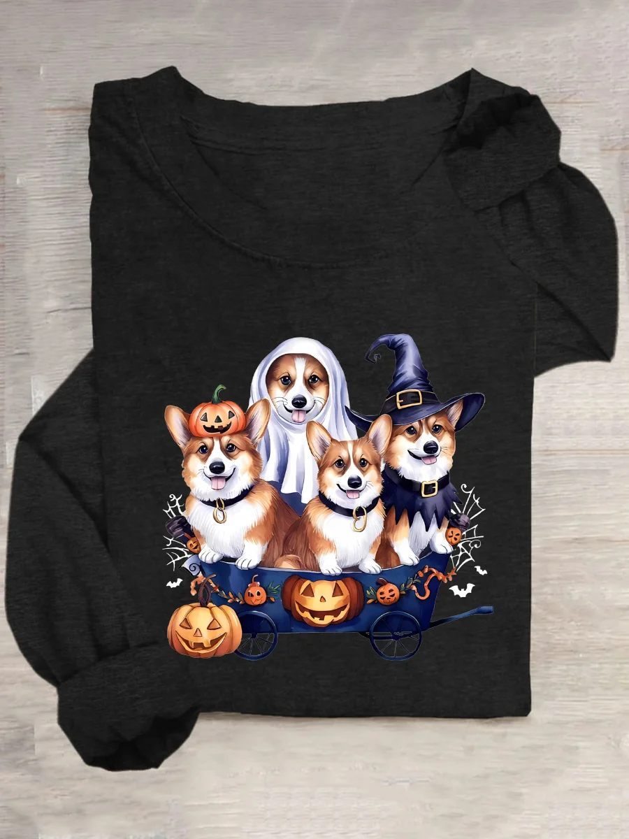 Halloween Corgi Casual Long Sleeve Shirt