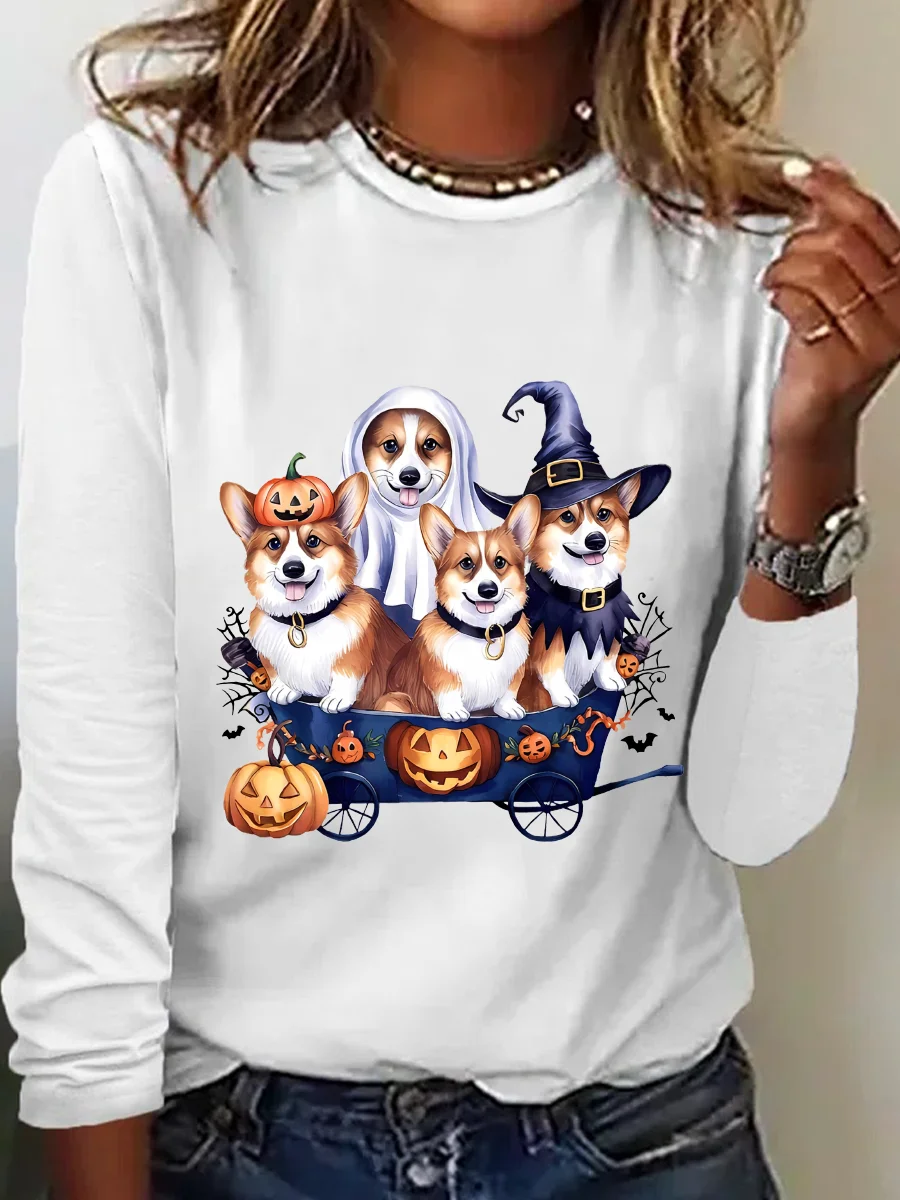 Halloween Corgi Casual Long Sleeve Shirt