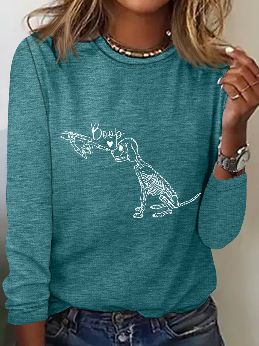 Dog Skeleton Casual Long Sleeve Shirt