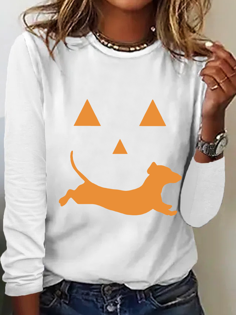 Dachshund And Halloween Casual Long Sleeve Shirt