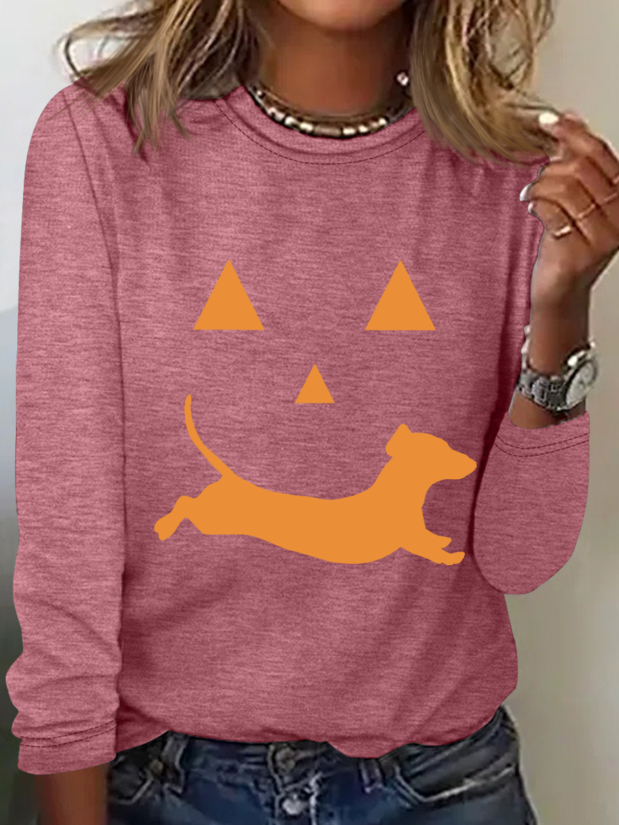 Dachshund And Halloween Casual Long Sleeve Shirt