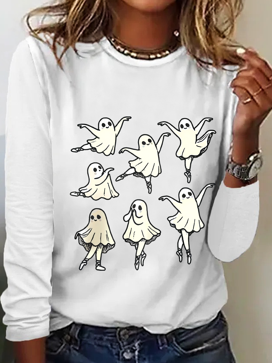 Cute Ballet Ghost Casual Long Sleeve Shirt