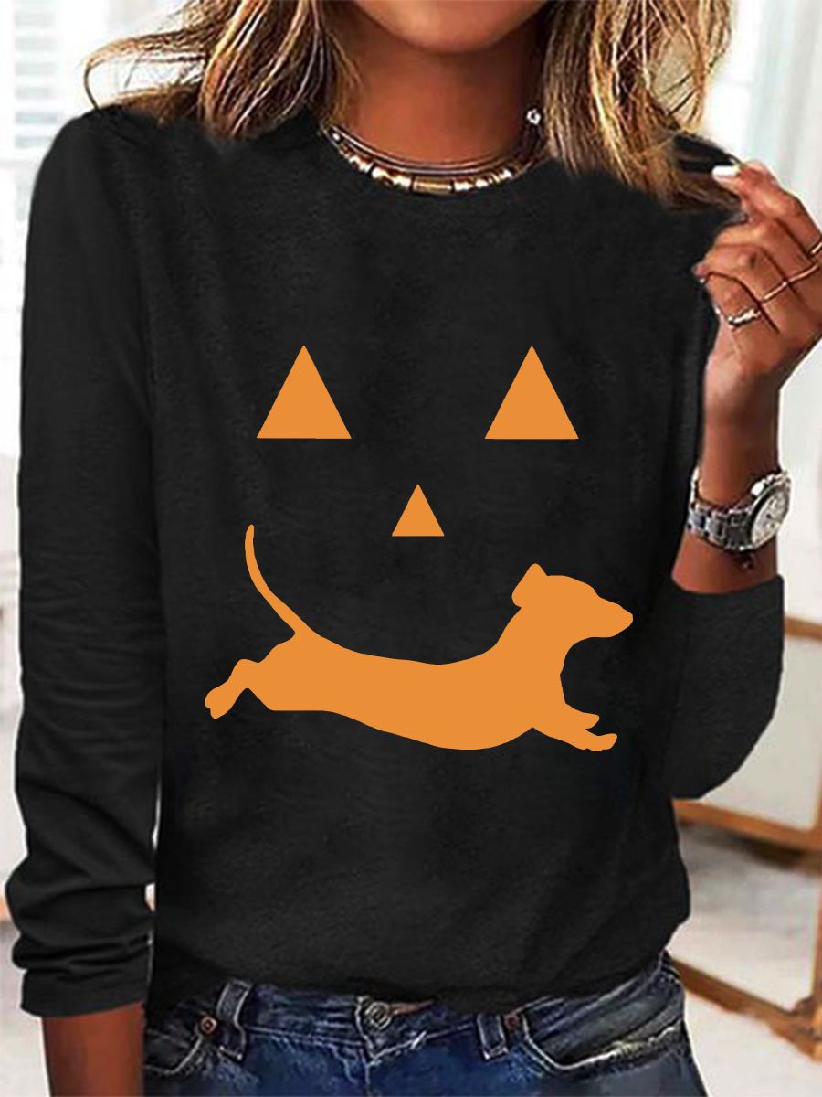 Dachshund And Halloween Casual Long Sleeve Shirt