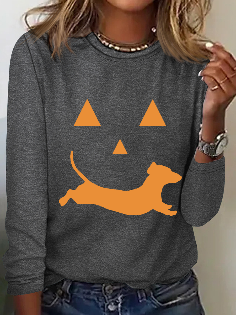 Dachshund And Halloween Casual Long Sleeve Shirt