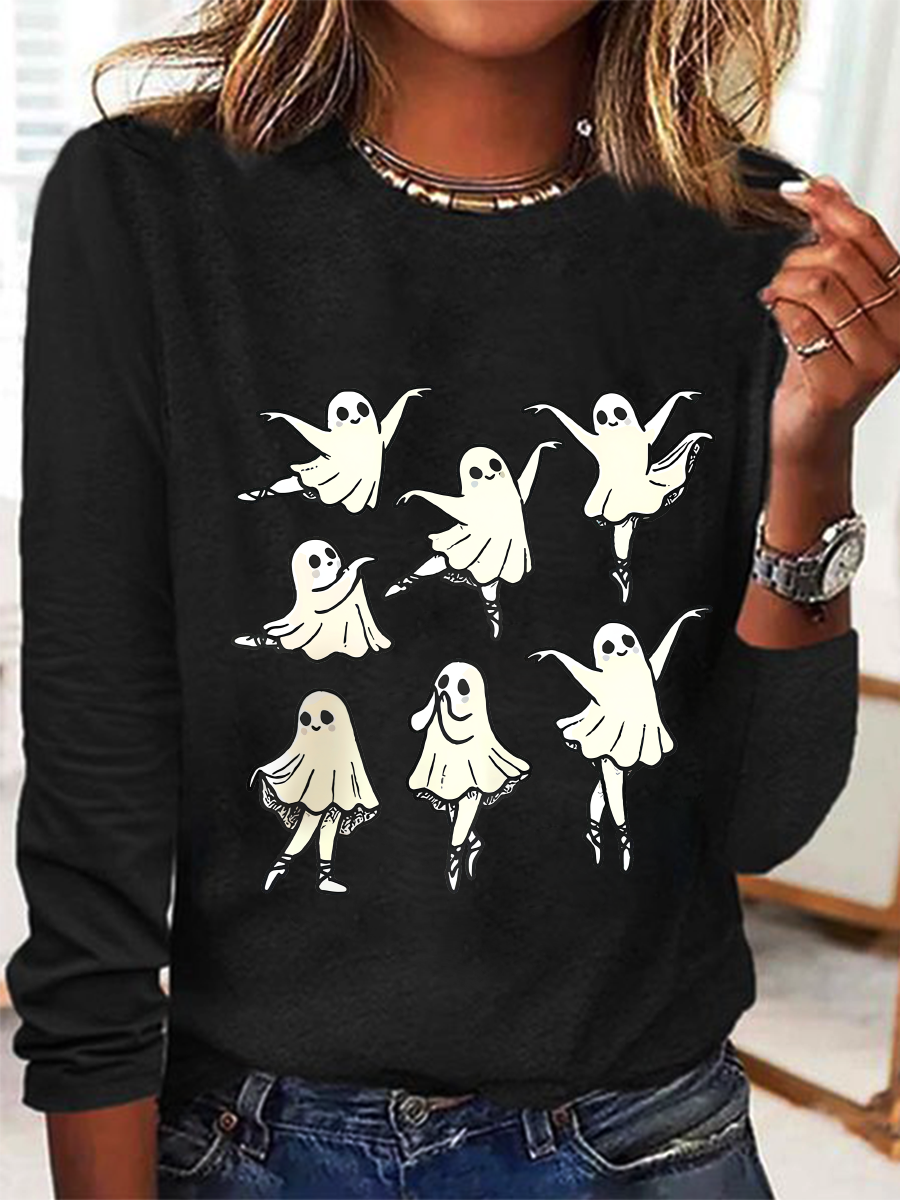 Cute Ballet Ghost Casual Long Sleeve Shirt