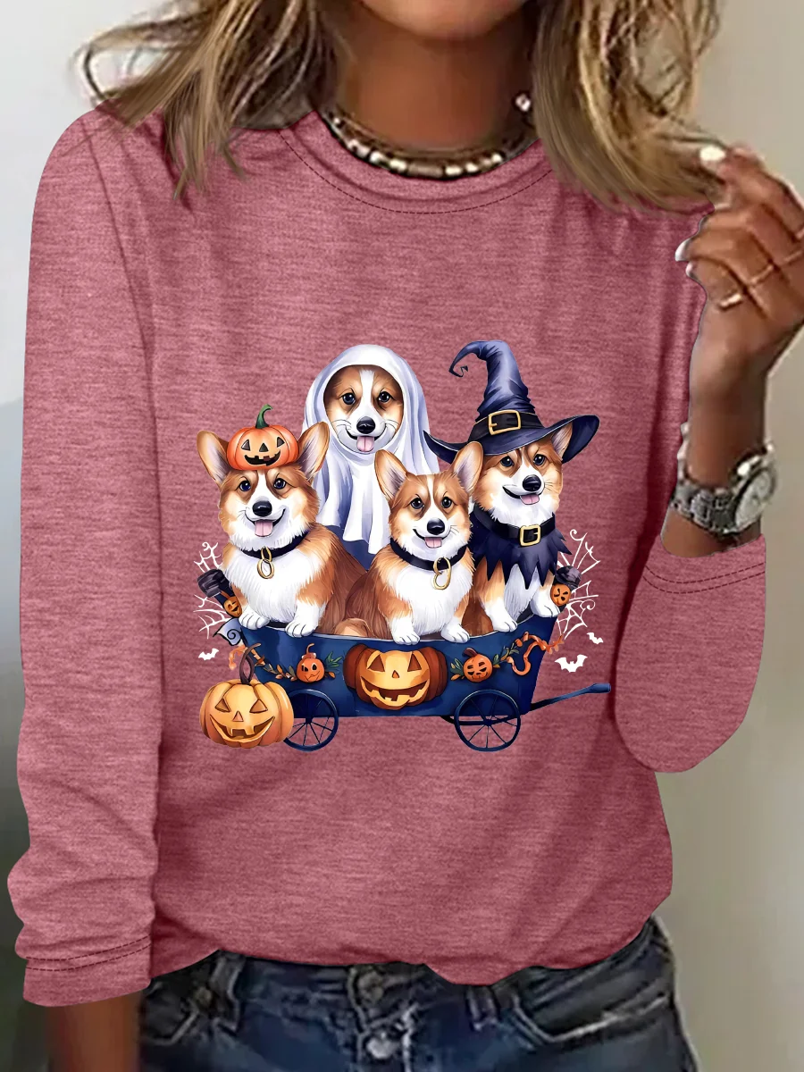 Halloween Corgi Casual Long Sleeve Shirt