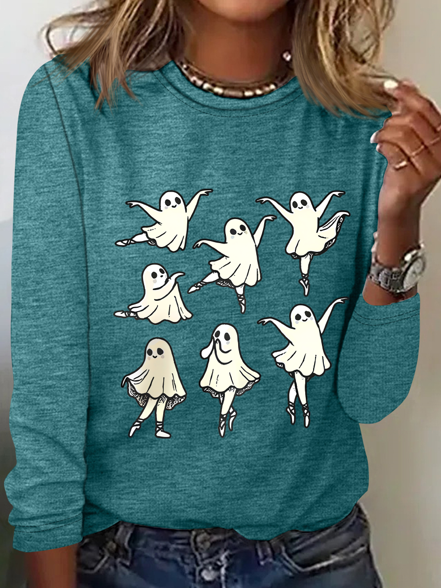 Cute Ballet Ghost Casual Long Sleeve Shirt