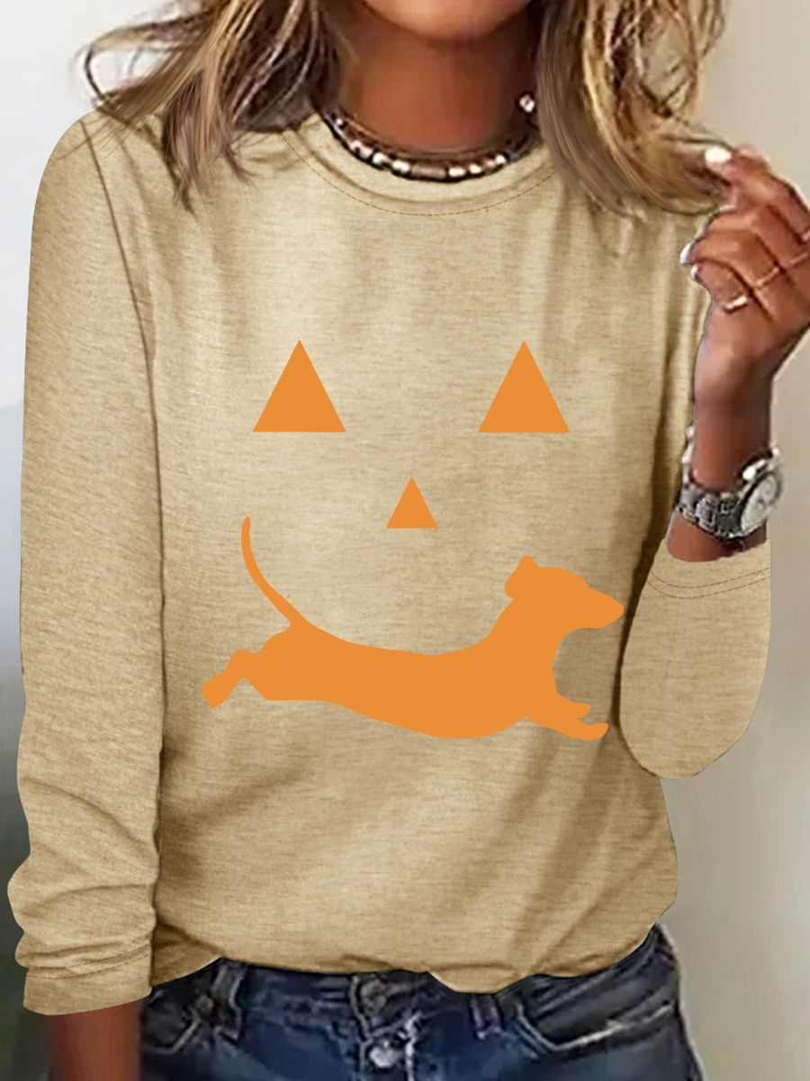 Dachshund And Halloween Casual Long Sleeve Shirt