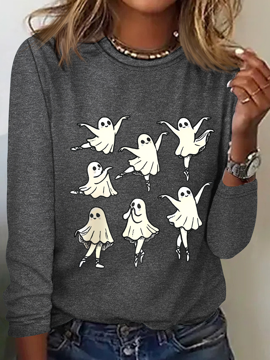 Cute Ballet Ghost Casual Long Sleeve Shirt