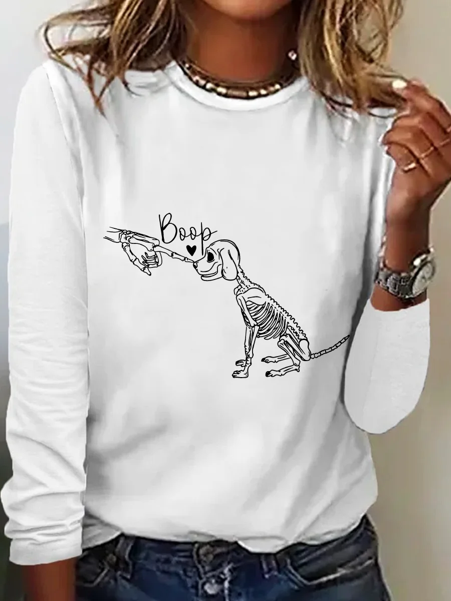 Dog Skeleton Casual Long Sleeve Shirt