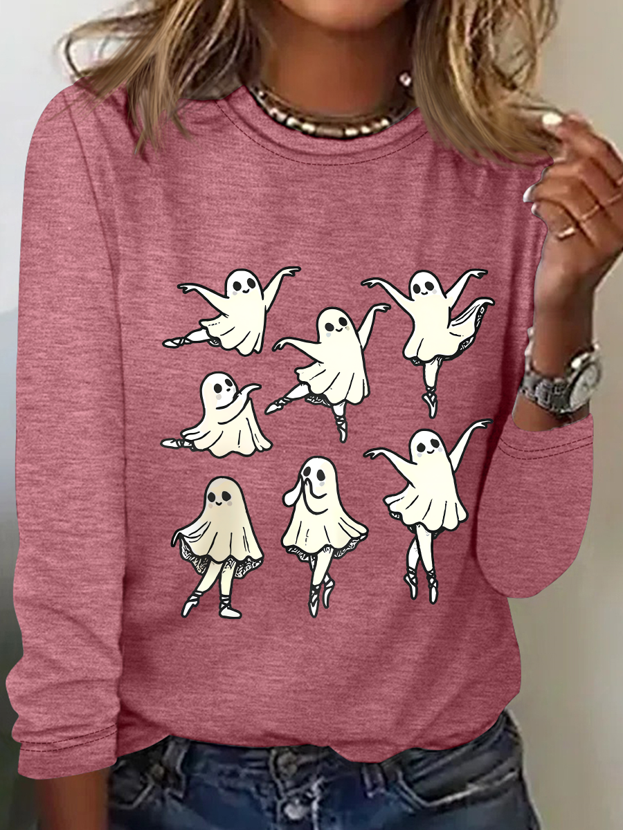 Cute Ballet Ghost Casual Long Sleeve Shirt