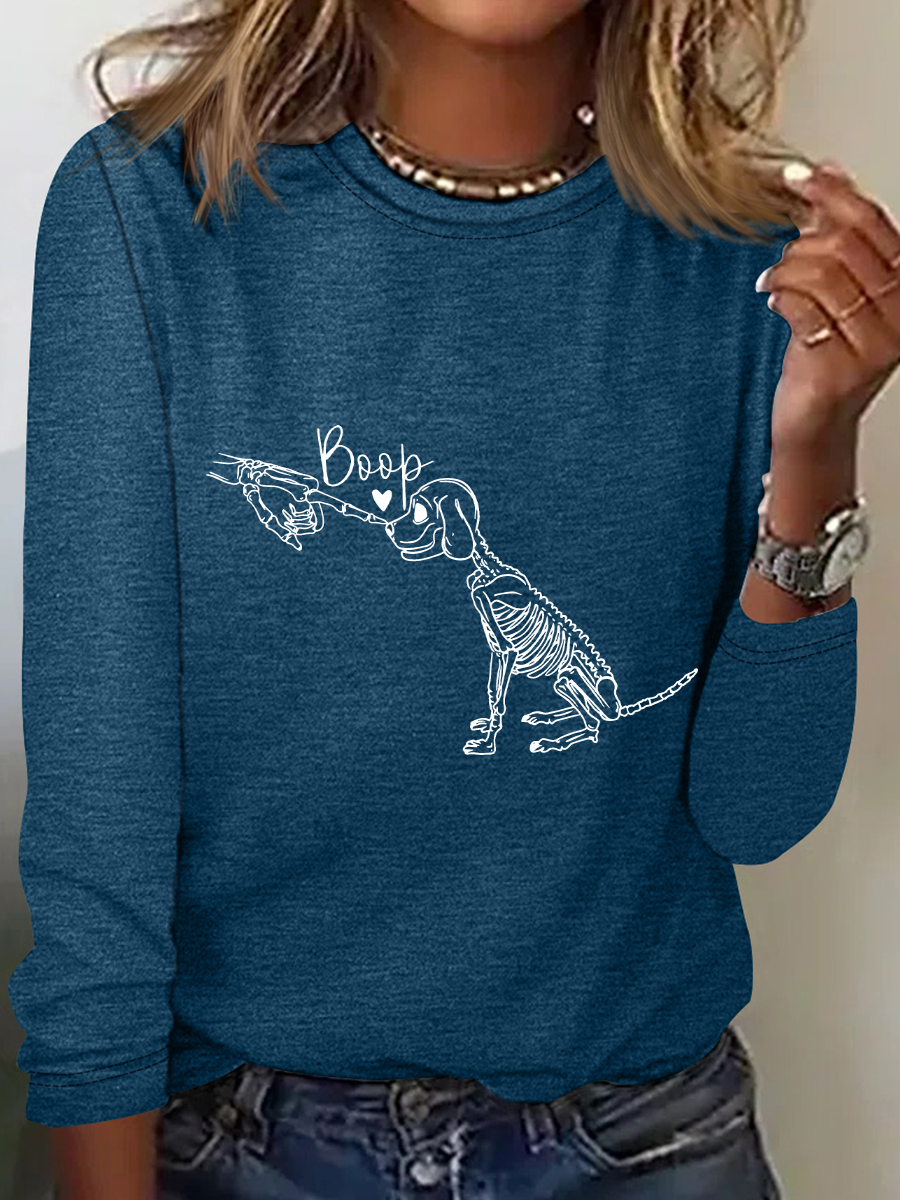 Dog Skeleton Casual Long Sleeve Shirt