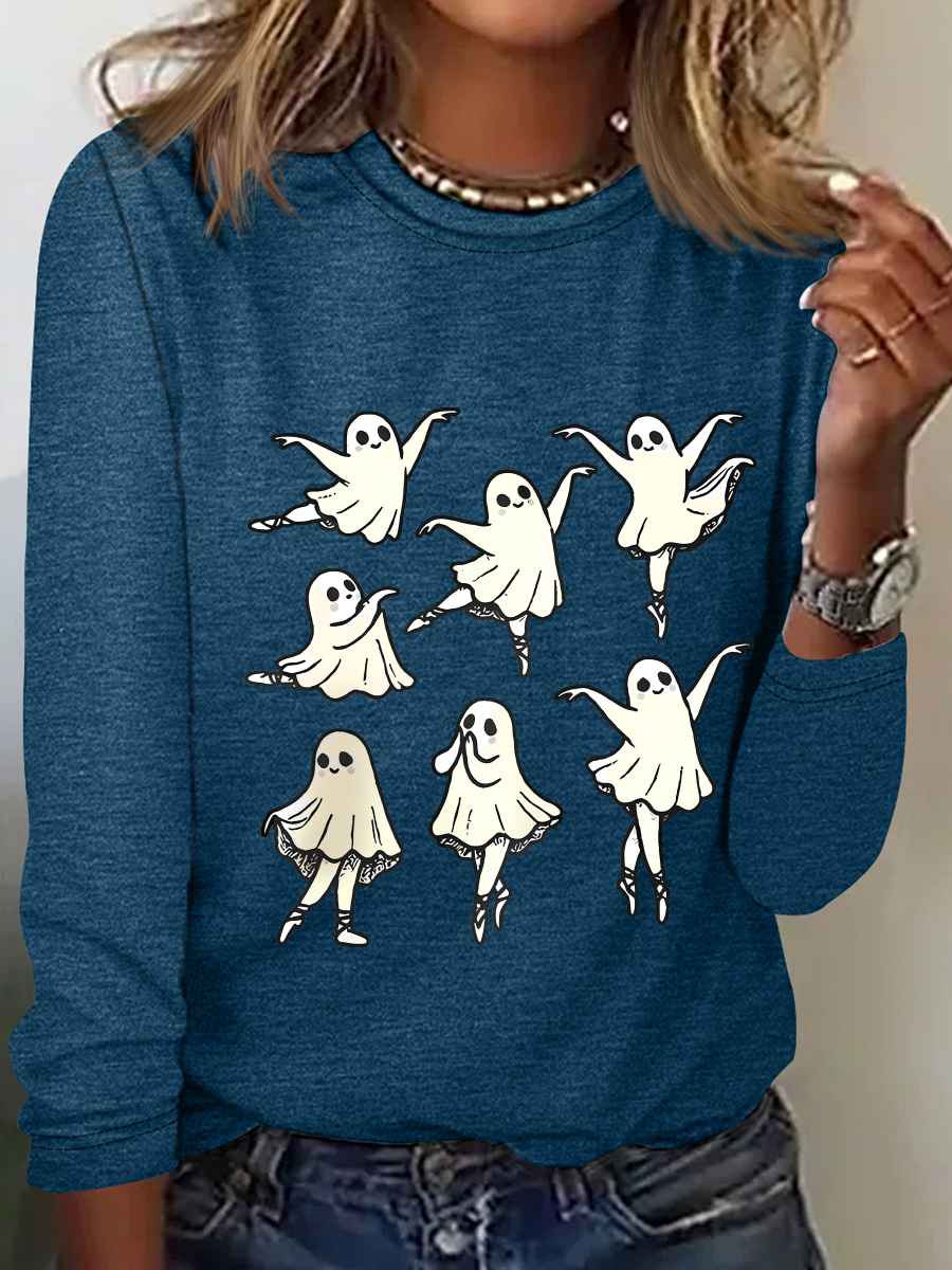 Cute Ballet Ghost Casual Long Sleeve Shirt