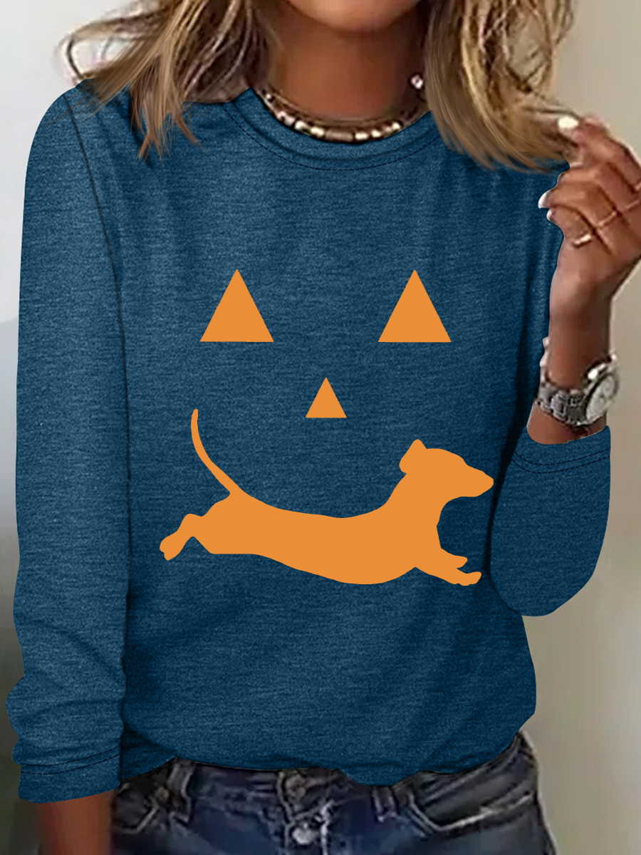 Dachshund And Halloween Casual Long Sleeve Shirt