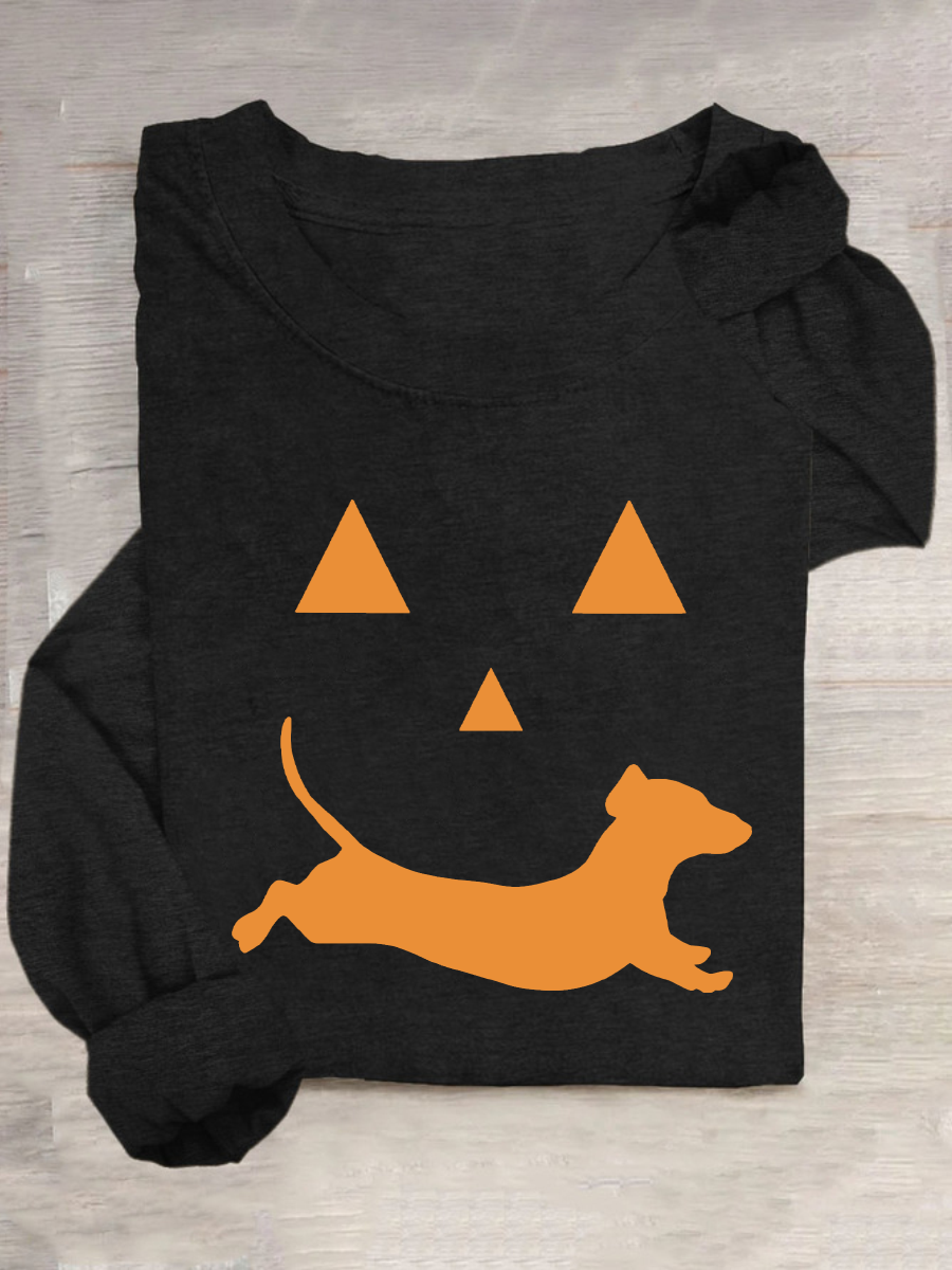 Dachshund And Halloween Casual Long Sleeve Shirt