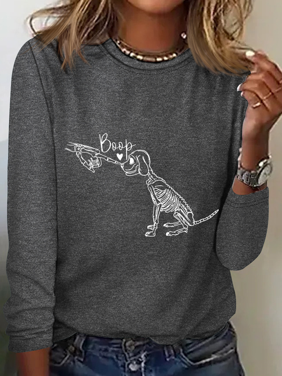 Dog Skeleton Casual Long Sleeve Shirt