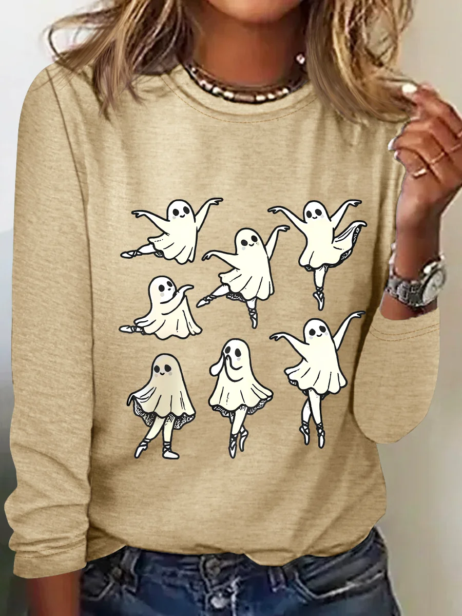 Cute Ballet Ghost Casual Long Sleeve Shirt