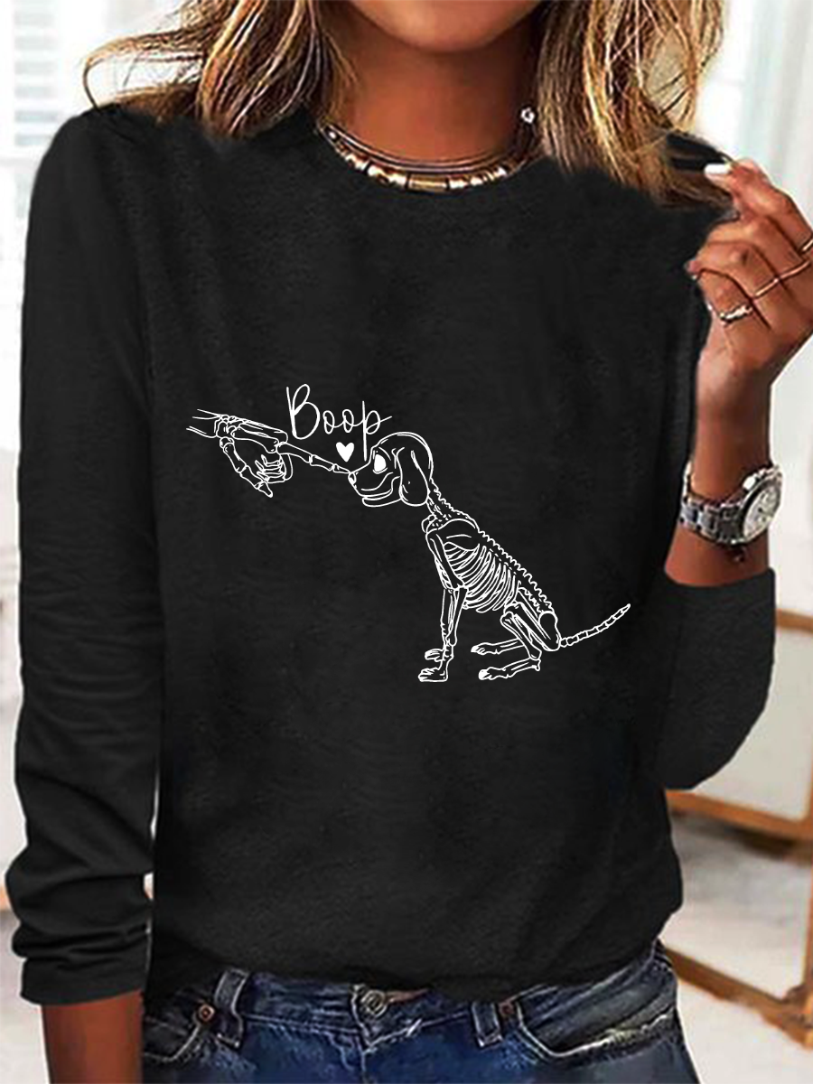 Dog Skeleton Casual Long Sleeve Shirt