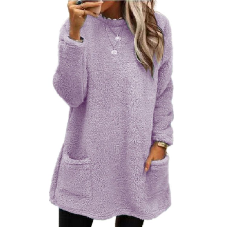 Women's Crew Neck Casual Midi H-Line Fluff Dress