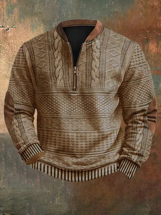 Flash Sale🔥Men's Vintage Knit Print Zip-Up Sweatshirt