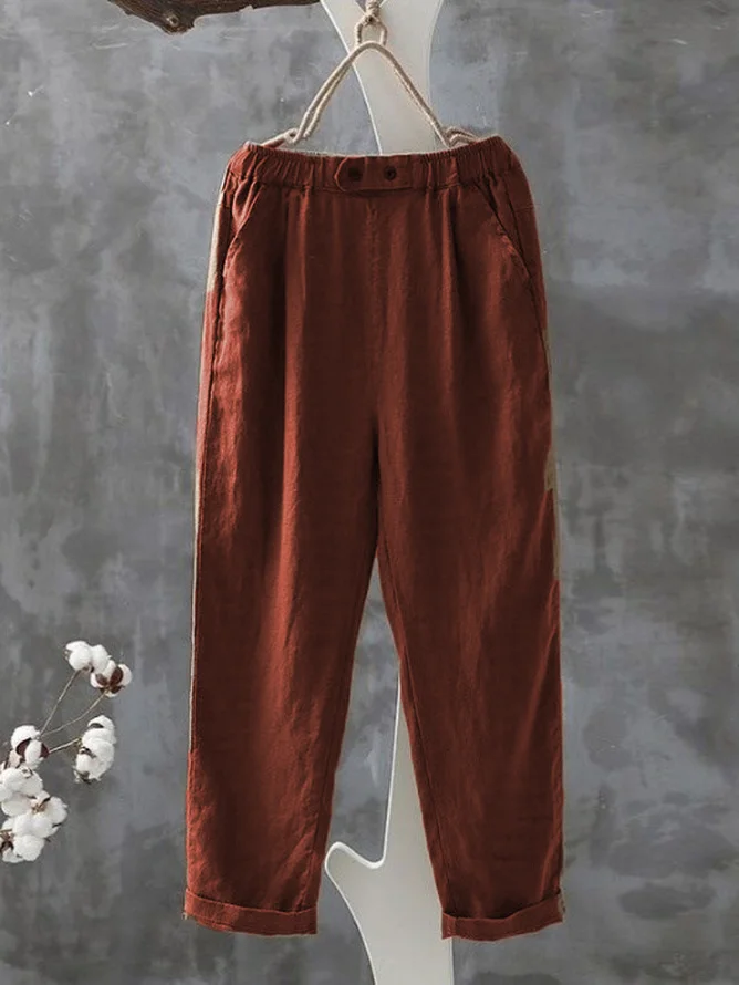 Plain Loose Cotton Casual Pants