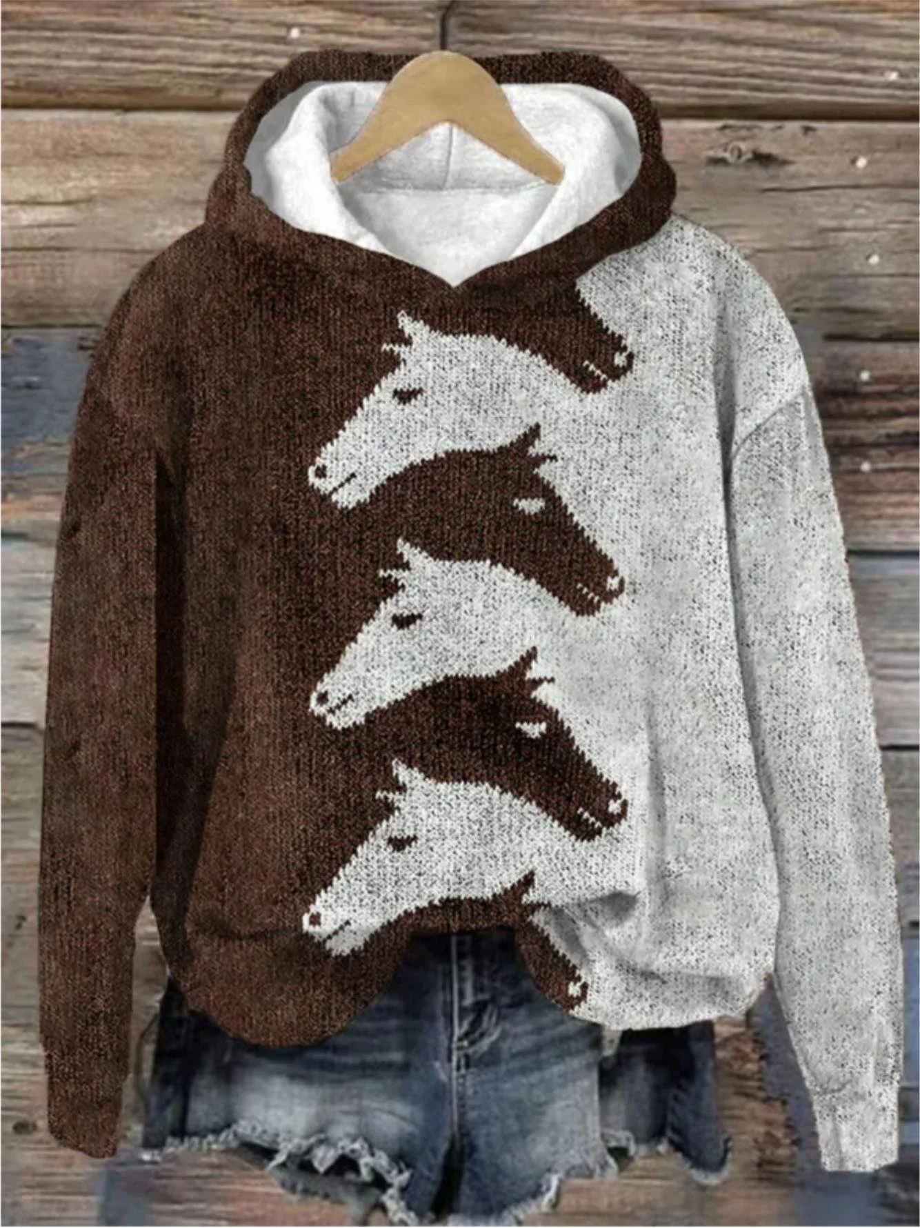 Women's Western Horse Print Hoodie