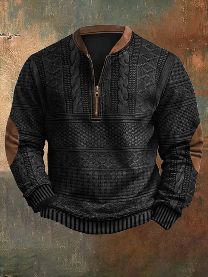 Flash Sale🔥Men's Vintage Knit Print Zip-Up Sweatshirt