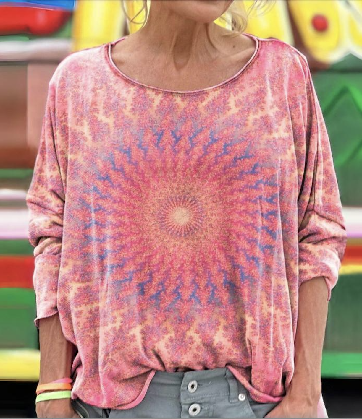 Vintage V Neck Loose Tie Dye Sweater