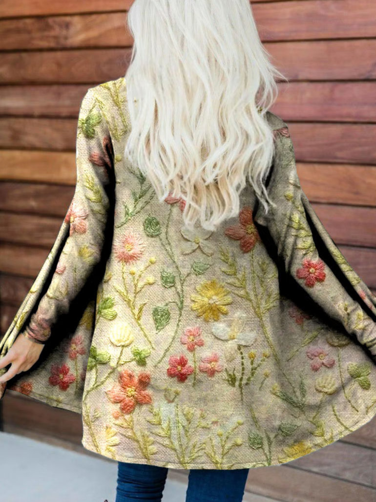 Women's Floral Embroidery Pattern Art Print 3d Print Cardigan