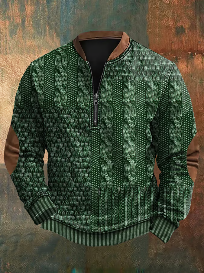 Men's Retro Western Print Zip-Up Sweatshirt