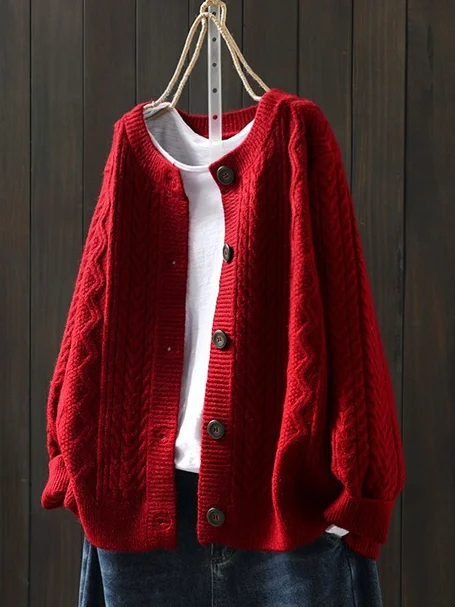 Women's Retro Artistic Loose Casual Button Cardigan Sweater